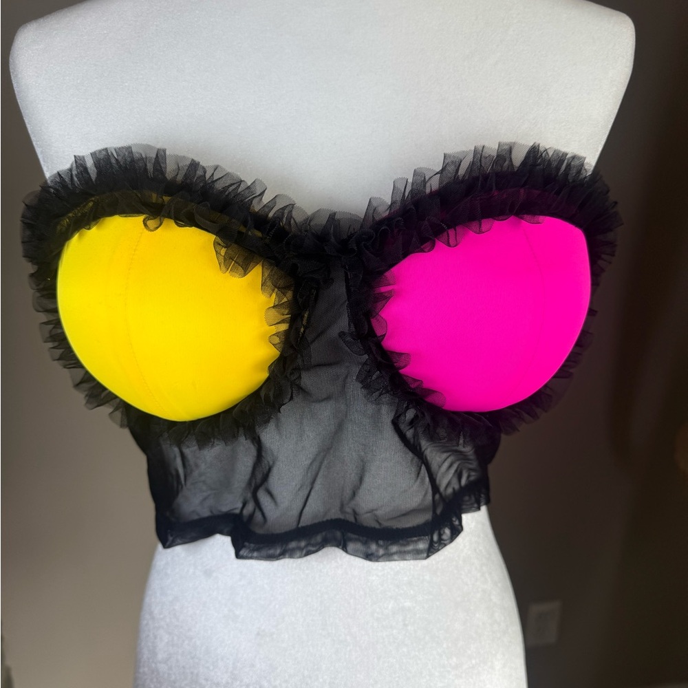 AKIRA Neon Bustier Corset Top Festival Rave Mesh Black L